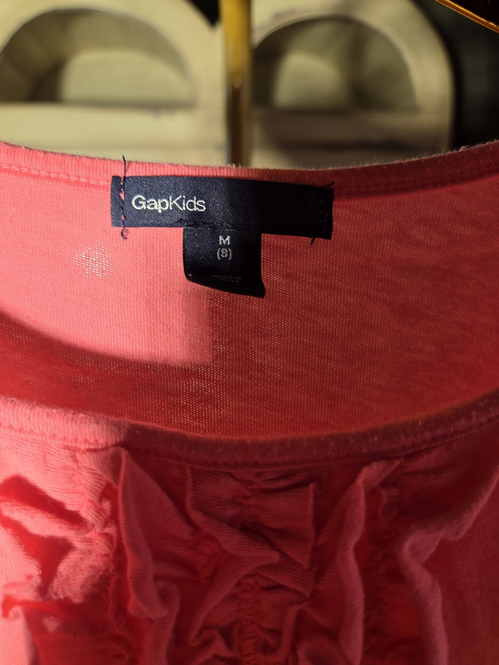 GAP Girls' Coral Pink Ruffle Front Short Sleeve Tee - Picture 2 of 3